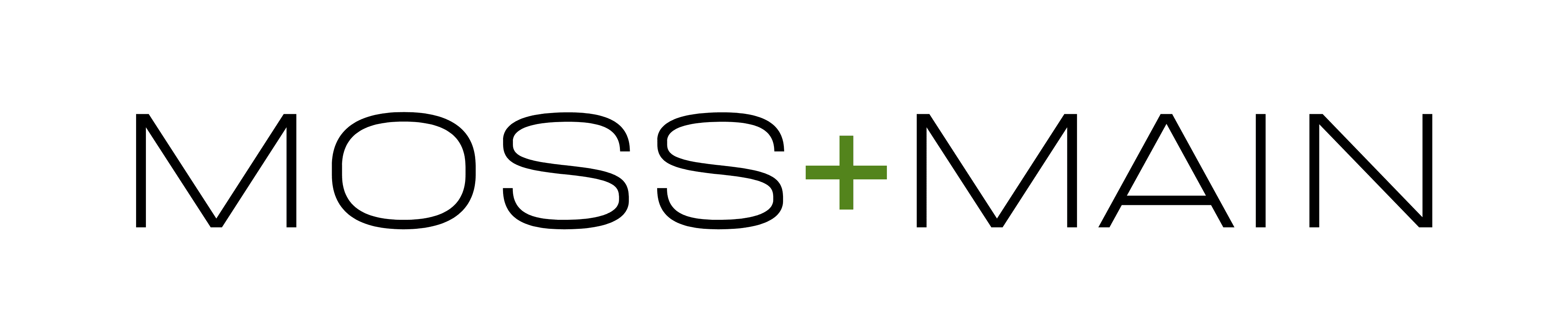 A black background showcases a green candlestick chart, reminiscent of a plus sign with vertical extensions and a central horizontal line. The top line surpasses the bottom, creating an intriguing silhouette for a Moss and Main Logo_Header. No other details are present.